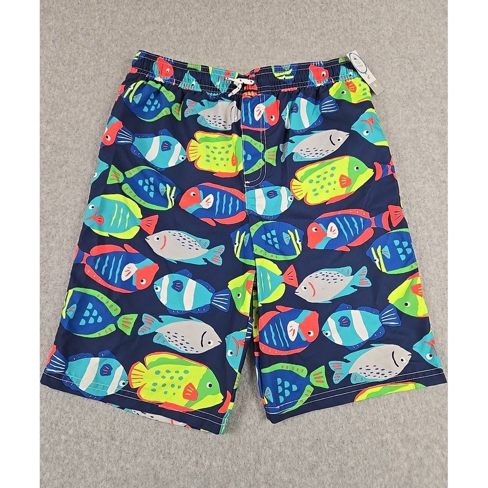 Carters Swim Trunks Boys Size 14 Fish Theme Bathing Suit Shorts UPF 50 Blue NWT
